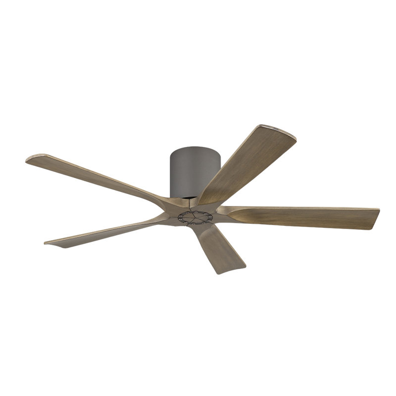 52 In. 5 Solid Wood Blades Indoor Flush Mount Ceiling Fan Without Light, Charcoal Grey with Brown Blades