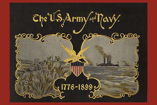 «The U.S. Army and Navy 1776-1899», affiche vintage, H 28 po x l 42 po x P 1,5 po
