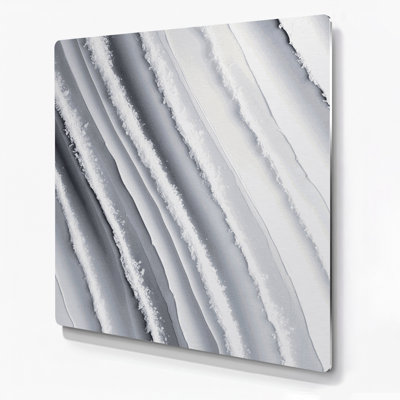 DiagonalStripes Snow White Light Gray Blue Metal Wall Art