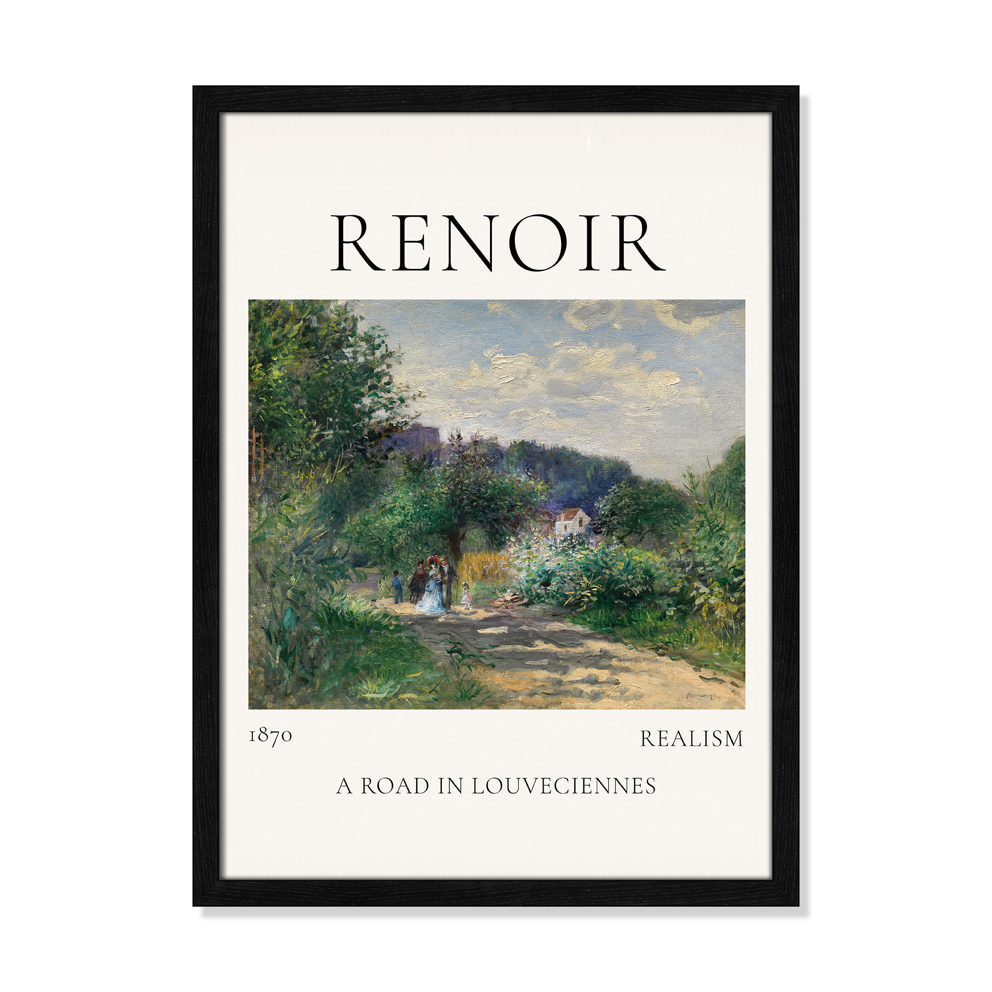 Old Masters Collection " A Road In Louveciennes " by Auguste Renoir, 23" H x 17" W x 0.75" D, Black Single Picture Frame, No