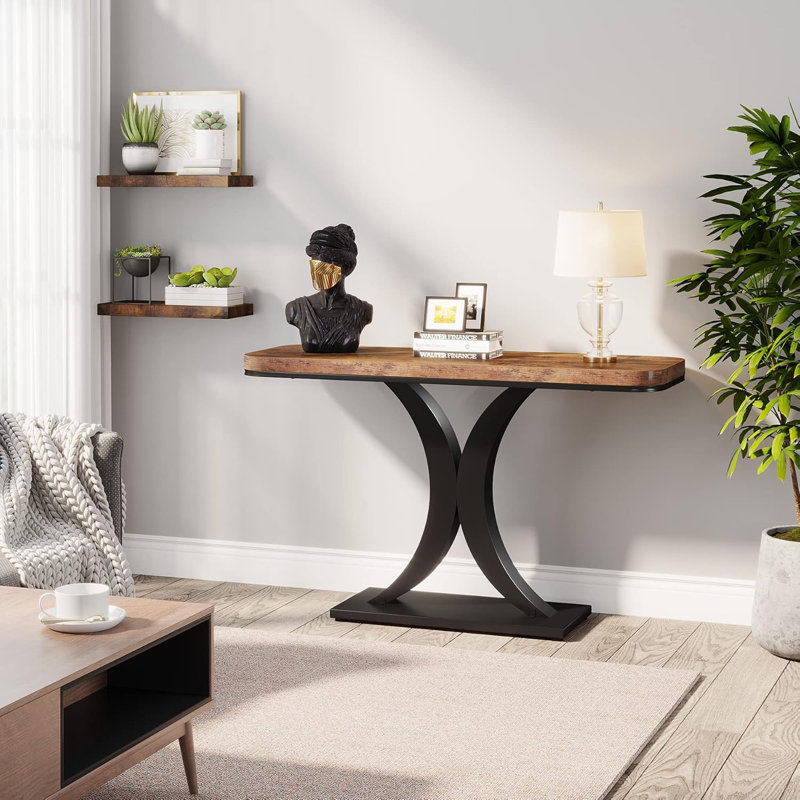 Industrial Compact Entryway Console Accent Table, Brown, Black/Brown