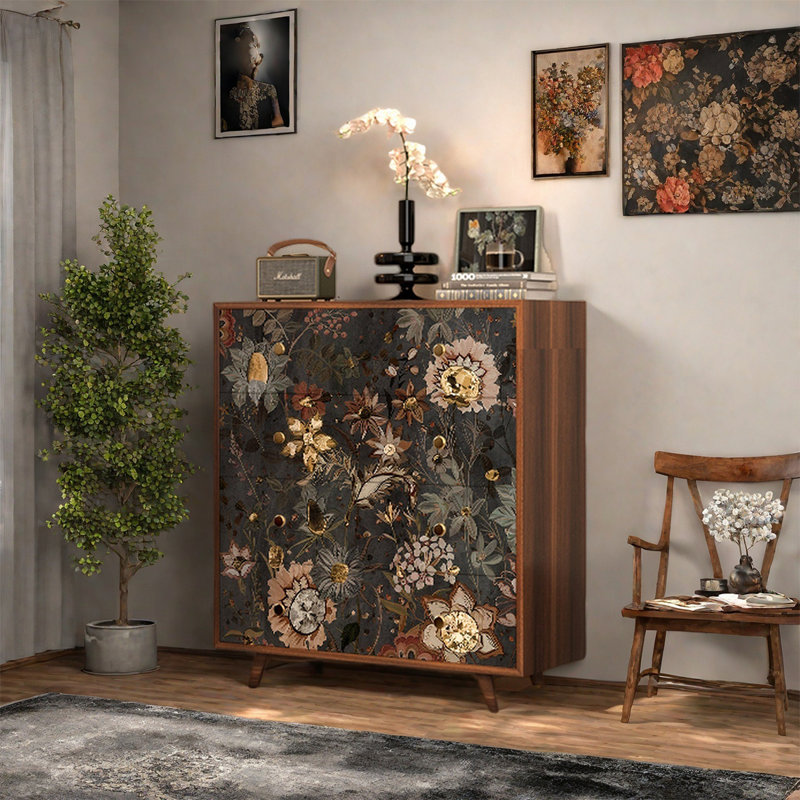 Armoire décorative en noyer avec tiroirs, H 39,37 po x l 35,43 po x P 13,78 po