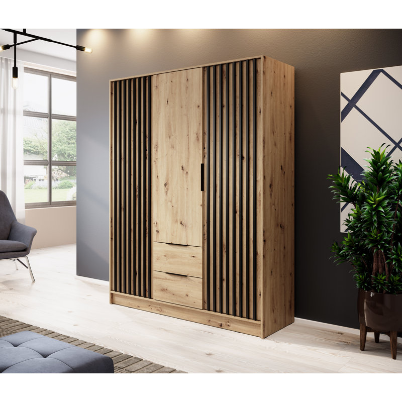 Andzela 3 Door Wardrobe, Oak Artisan/Black