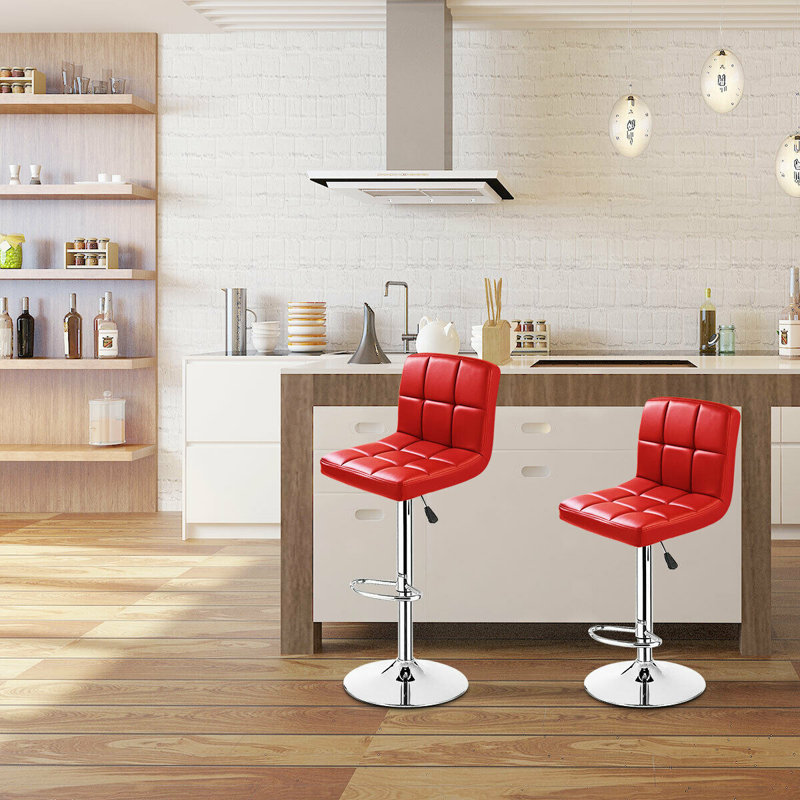 Stuart Swivel Upholstered Adjustable Height Counter Stool with Metal Frame, Red