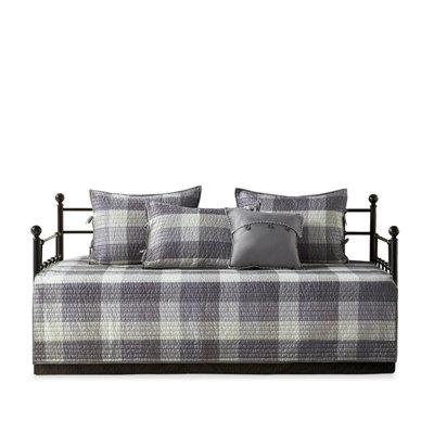 6 Piece Daybed Cover Grey - Reversible Plaid Design For Twin Mattress Includes , 3 Shams, And Decorative Pillow , Cotton Material 6 In Pattern With Cover, 17-Inch Drop Microfiber, 90% Filling