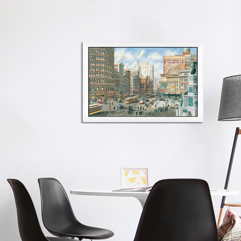 Detroit Looking North On Woodward by Stanton Manolakas - Print on Canvas, 101.6 cm H x 66.04 cm W, White Floater Framed