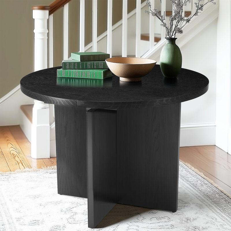Table de salle à manger extensible en bois massif avec placage de chêne et glissière (table seulement), Noir