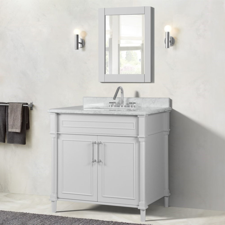 36” Single Vanity Set With White Carrara Marble Top and Mirror