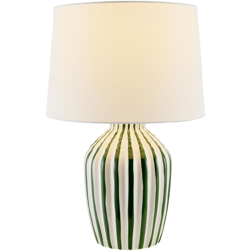 Ivy Bronx Hartung Table Lamp - Green Striped Design