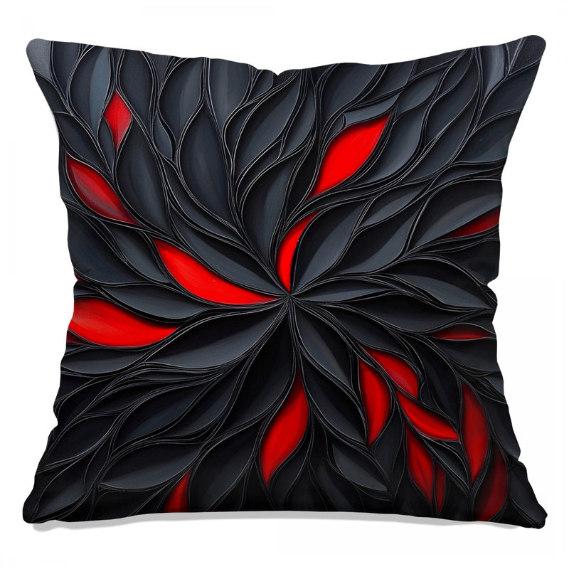 Black Red Petal Pattern Double Sided Throw Pillows, 20 x 20 inches