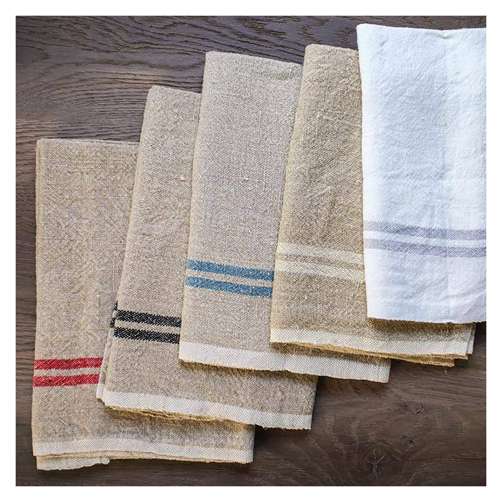 Brookline Stripe Tea Towel Kitchen Towel, Ivory/Grey