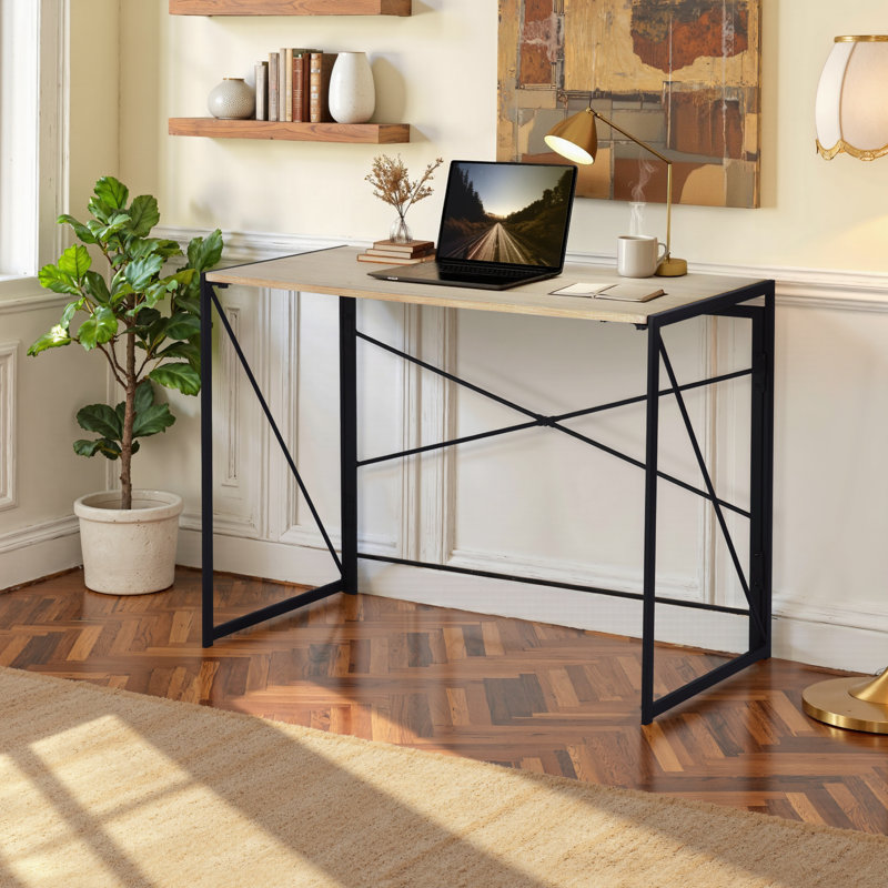 Langport Foldable Steel Writing Desk, Light Oak