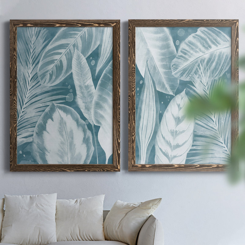 «House Plant Jungle I», ensemble de 2 peintures sur toile encadrées, H 31,5 po x l 47 po x P 1,5 po, Noyer