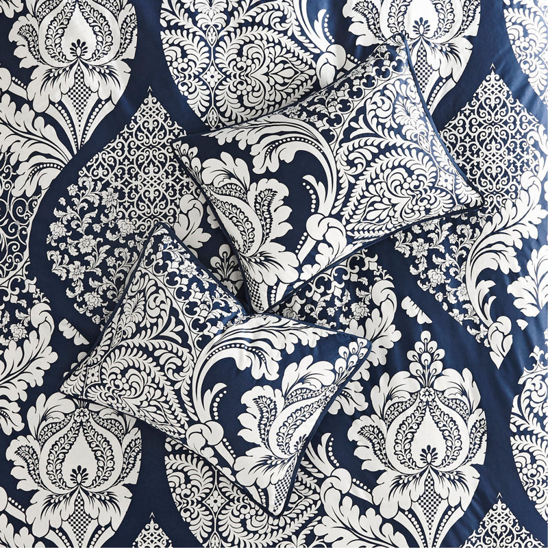 Ensemble d'édredon en coton 7 pièces Indigo, Édredon de grande taille et 6 pièces supplément, Indigo