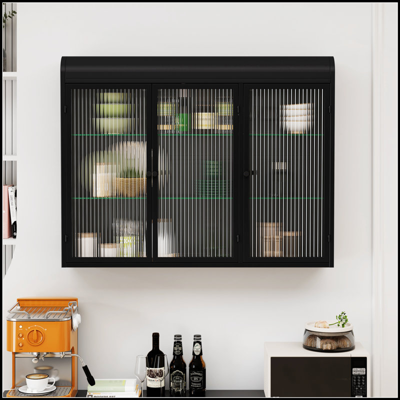 Armoire de rangement arquée à porte en verre avec esthétique moderne et rangement spacieux, parfaite pour toute pièce de votre maison.