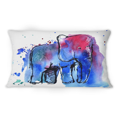 Impression d'éléphant bleu et rouge - Coussin décoratif imprimé traditionnel 1