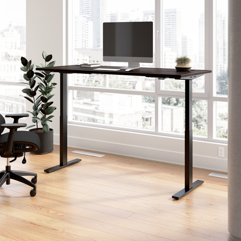 Adjustable Metal Base Standing Desk, Black Walnut/Black, 47.68" H x 47.59" W x 29.37" D