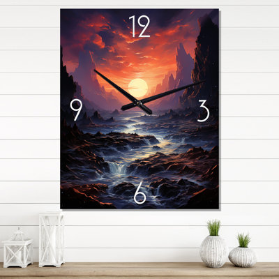 Horloge murale Magical Sunset Over Mountain River With Rocks