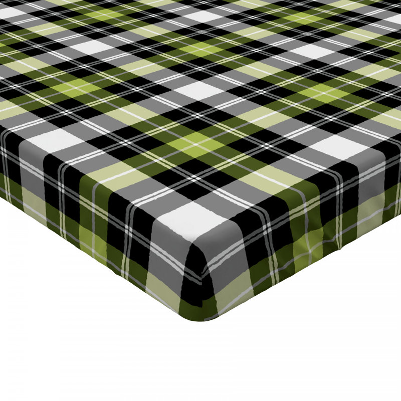 Microfiber Plaid Fitted Sheet, Twin Fitted Sheet, Green Plaid 1