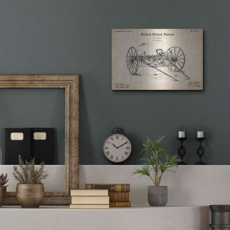 «Horse Drawn Hay Rake Blueprint Brevet Parchment» par Patents, H 12 po x l 16 po