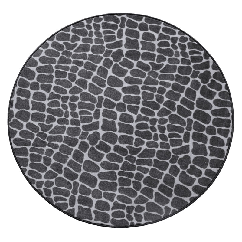 Tapis gris clair à imprimé animalier Chaima, Rond 11 pi