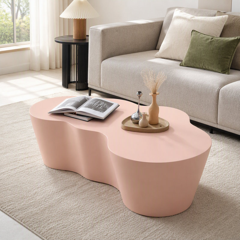 Table basse de 50 pouces de forme unique en fibre de verre robuste pour salon sans assemblage, Rose