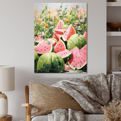 Green And Pink  Brush Melon Bounty III - Melon Metal Wall Art
