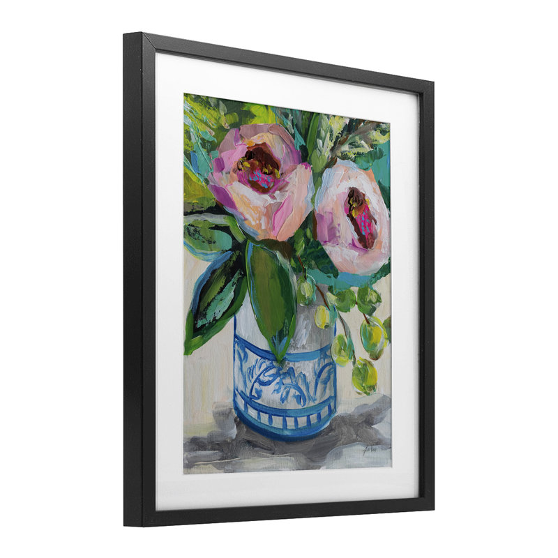 Charlotte's Rose Bouquet, reproduction sous verre encadrée, design par Jeanette Vertentes, H 16 po x l 13 po
