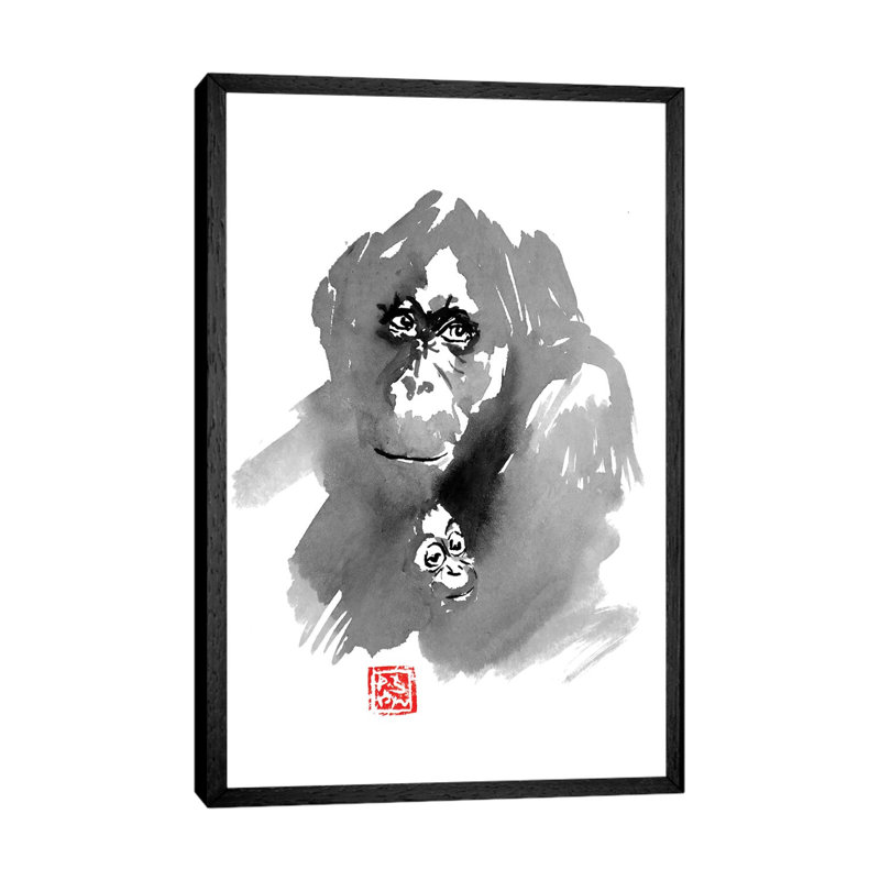 Orangutan Family by Péchane - Print on Canvas, Black Framed, 101.6 cm H x 66.04 cm W