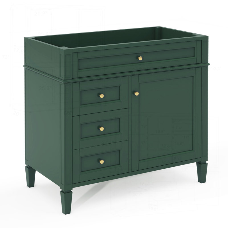 Meuble-lavabo moderne avec plusieurs tiroirs et fabrication en bois massif pour un rangement élégant, Vert