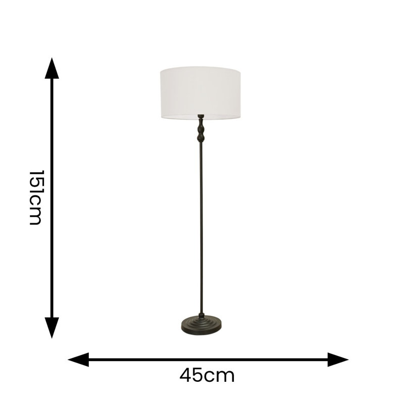 Reselva 151cm Traditional Floor Lamp, White, Black