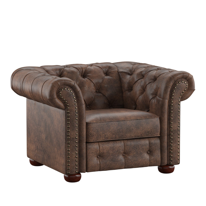 Huskins Upholstered Chesterfield Chair, Brown Polished Microfiber