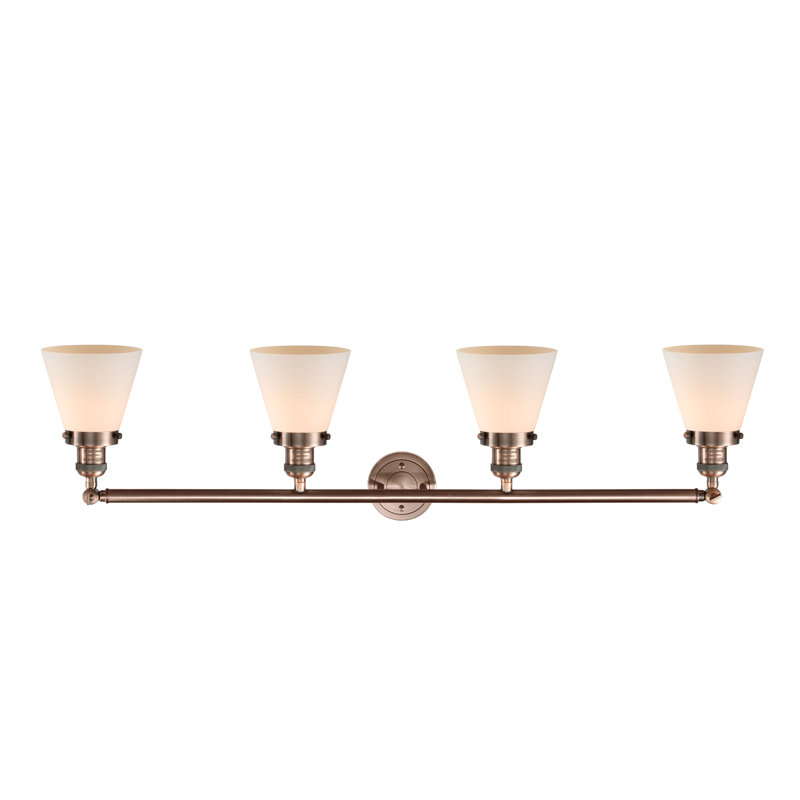 Cone 4 Light Bath Vanity Light, Matte White, Incandescent, Antique Copper