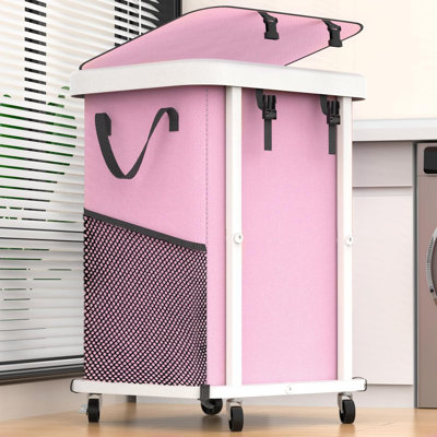150L (40 Gal) Large Fashion Laundry Basket with Wheels, Leather Patchwork Rolling Hamper Carts