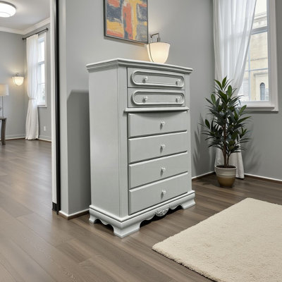 Auri Kids Tall Dresser Chest with 6 Drawers, Scalloped Base, Gray