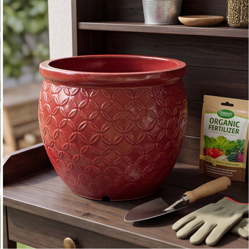 Ensemble de 3 pots à fleurs en céramique faits à la main en argile rouge foncé gaufré et respirant pour orchidées, intérieur / extérieur