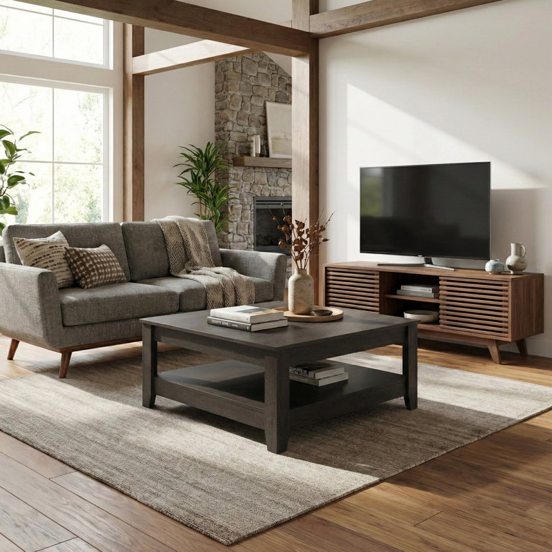 Weddel Basilico Coffee Table with Storage, Dark Gray Oak