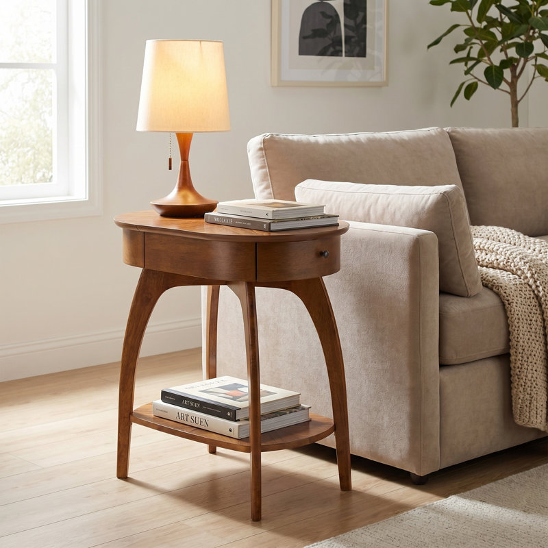 Table de bout moderne Atreu Mid-Century avec station de charge, Cannelle