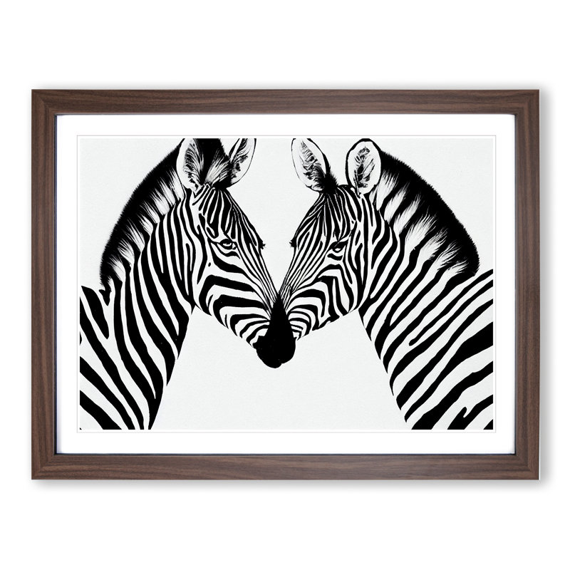 Two Zebras Vol.1 - Single Picture Frame Print, 25cm H x 34cm W x 2cm D, Walnut
