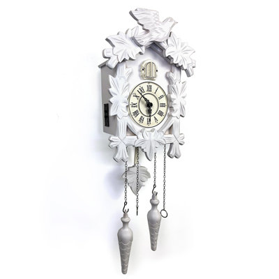 Coucou grande horloge murale en bois fabriquée à la main 13 po x 9,5 po (blanc)