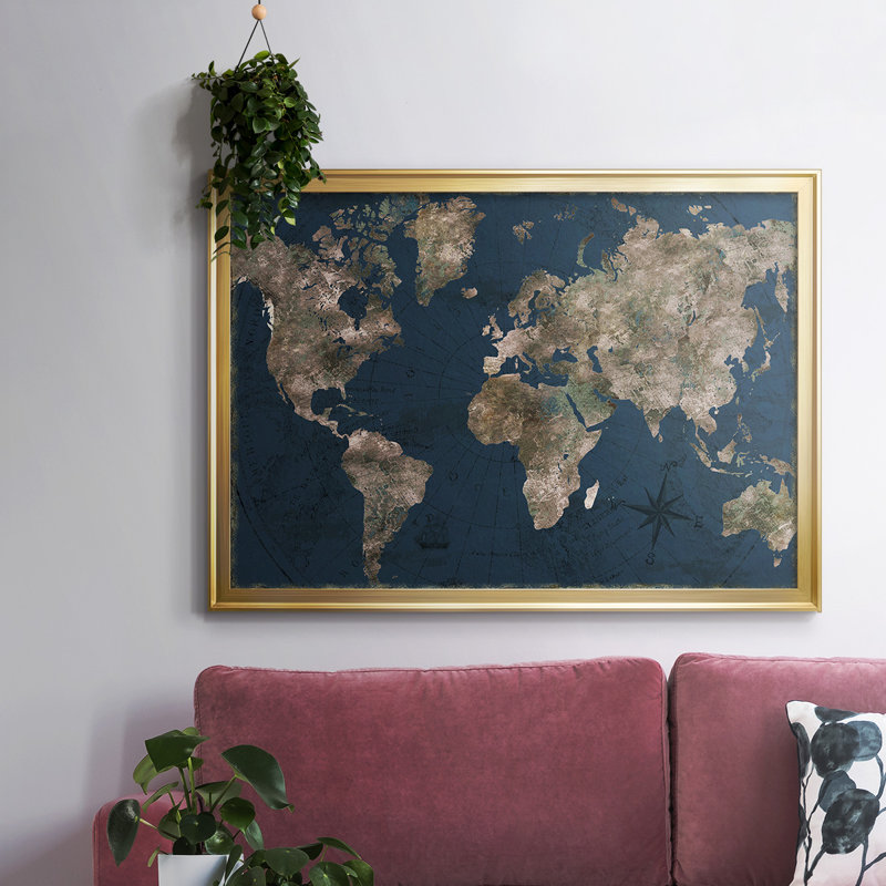 " Navy Atlas ", 18" H x 26" W x 1.5" D, Gold