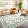 Green Floral Machine Washable Area Rug with Non-Slip Backing