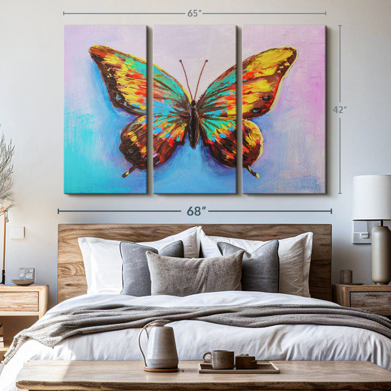 Impression sur toile multicolore papillon, H 42 po x l 65 po x P 1,25 po