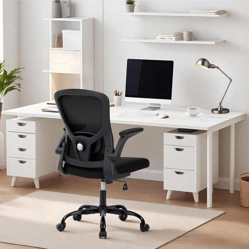 Ergonomic Mesh Office Chair with Adjustable Lumbar Support & Flip-Up Armrests – Breathable Rolling Computer Chair for Home Office and Study