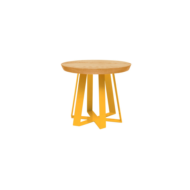ARS Solid Wood Top End Table, Oak, Yellow Powder-coat