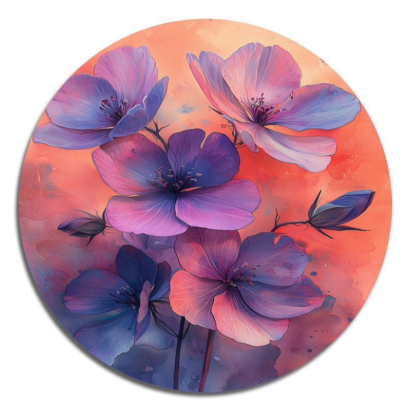 Lavande, rêve de fleurs de géranium - impression de géraniums sur cercle métallique, H 16 po x l 16 po