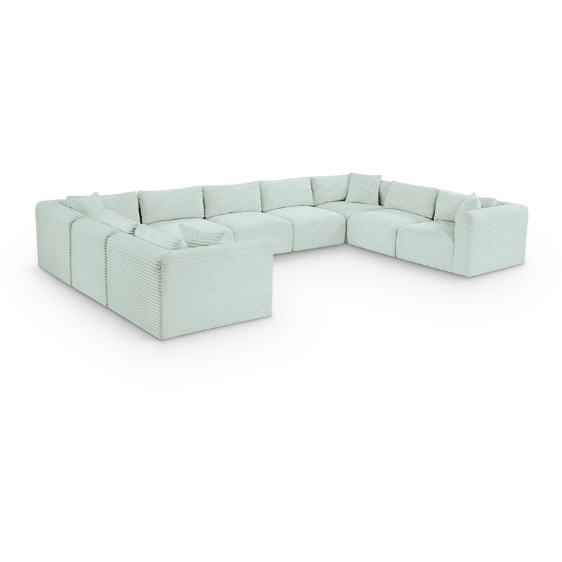 Canapé modulaire Carmean, 5 sans accoudoirs, 4 en coin, Velours côtelé texturé velours menthe