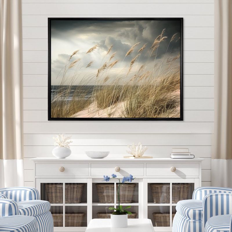 «Coastal Beach Grass Tranquility - Coastal Beach», art mural, H 12 po x l 20 po x P 1 po, Cadre flottant noir
