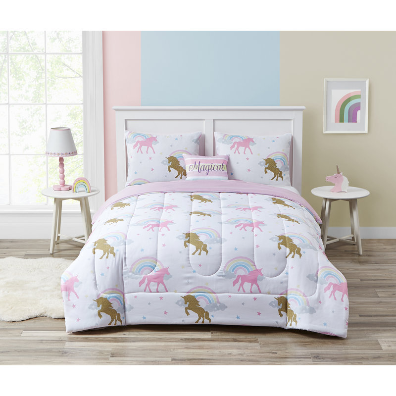 Ensemble d'édredon Unicorns Wish Juvenile, Édredon double + 2 taies décoratives + 1 coussin
