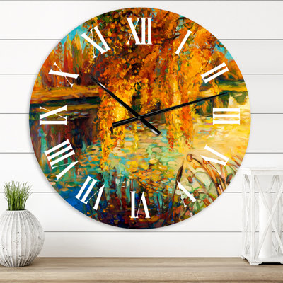 Orange Autumn Forest - Lake House wall clock
